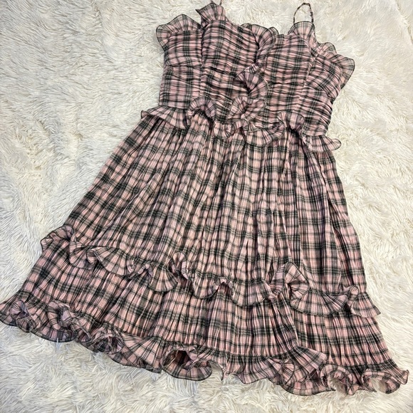 Marc Jacobs Plaid Ruffle Mini Dress Pink Fit Flare Sleeveless Sz 4 - Picture 1 of 9